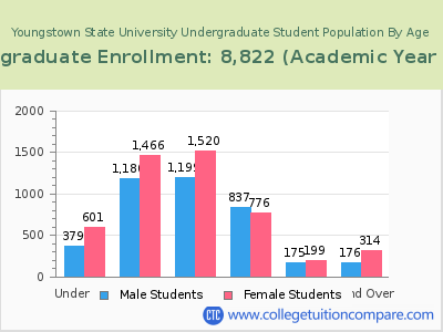 Youngstown State University 2023 Undergraduate Enrollment by Age chart