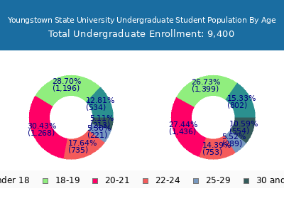 Youngstown State University 2025 Undergraduate Enrollment Age Diversity Pie chart