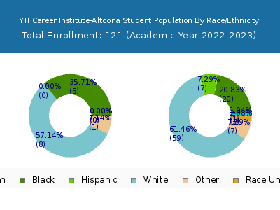 YTI Career Institute-Altoona 2023 Student Population by Gender and Race chart